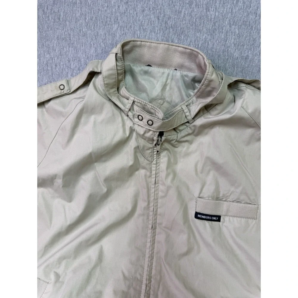 Members Only Men's Jacket Large Beige Full Zip Lightweight Bomber Windbreaker L
